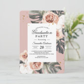 Modern Floral Pink & Green Tropical Leaf & Orchid Kaart (Staand voorkant)