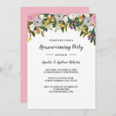 Modern Floral Pink Housewarming Invitation Kaart (Voorkant / Achterkant)