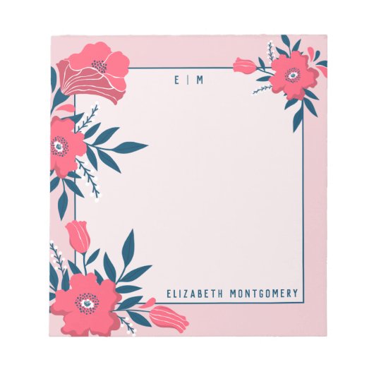 Modern Floral Pink Moederdag Gift Personalized Notitieblok (Voorkant)