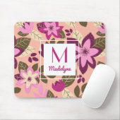 Modern Floral Pink Oranje Pattern Monogram Muismat (Met muis)