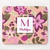 Modern Floral Pink Oranje Pattern Monogram Muismat (Voorkant)