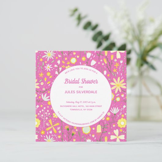 Modern Floral Pink Vrijgezellenfeest Kaart (Staand voorkant)