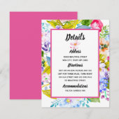 Modern Floral Pink Wedding Details Informatiekaartje (Voorkant / Achterkant)