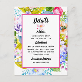 Modern Floral Pink Wedding Details Informatiekaartje