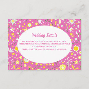 Modern Floral Pink Wedding Details Informatiekaartje