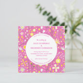 Modern Floral Pink Wedding Kaart (Staand voorkant)