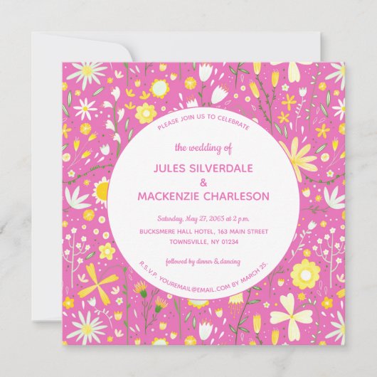 Modern Floral Pink Wedding Kaart (Voorkant)