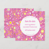 Modern Floral Pink Wedding Save The Date (Voorkant / Achterkant)