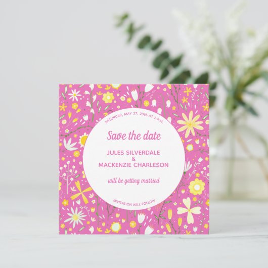 Modern Floral Pink Wedding Save The Date (Staand voorkant)