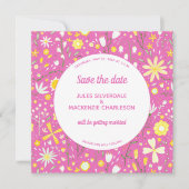 Modern Floral Pink Wedding Save The Date (Voorkant)