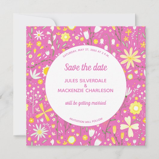 Modern Floral Pink Wedding Save The Date (Voorkant)