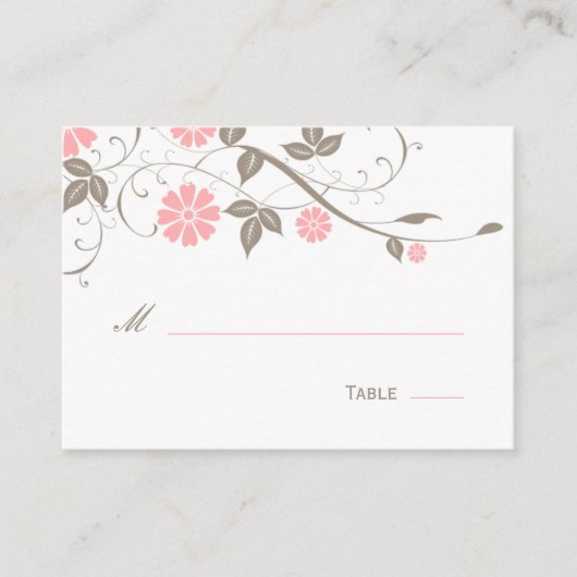 Modern Floral Place Card - Zacht roze Plaatskaartje (Voorkant)
