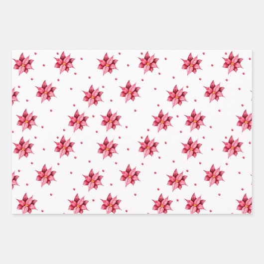 Modern Floral Poinsettia Waterverf Kerst Inpakpapier Vel (Voorkant 2)