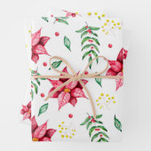 Modern Floral Poinsettia Waterverf Kerst Inpakpapier Vel (In situ)