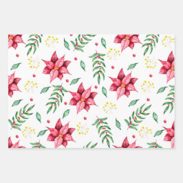 Modern Floral Poinsettia Waterverf Kerst Inpakpapier Vel