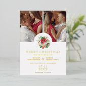 Modern Floral Poinsettias Bouquet Christmas Photos Folie Uitnodiging (Staand Voorkant)