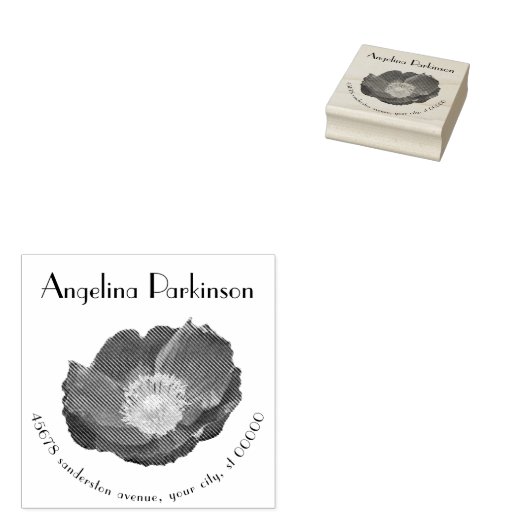 Modern Floral Poppy  Script Retouradres Rubberstempel (Gestempeld)