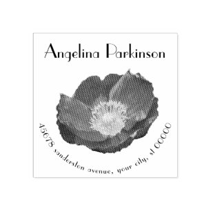 Modern Floral Poppy  Script Retouradres Rubberstempel