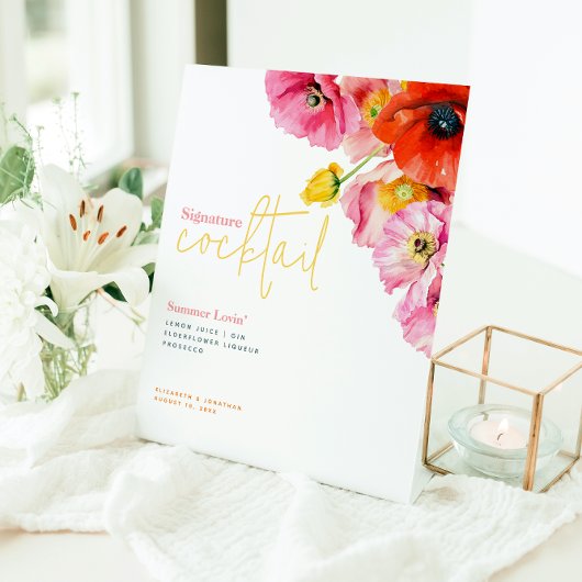 Modern Floral Poppy Signature Cocktail Sign Reclamebord Met Voetstuk