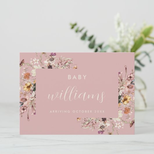 Modern Floral Pregnancy Aankondiging Kaart (Staand voorkant)