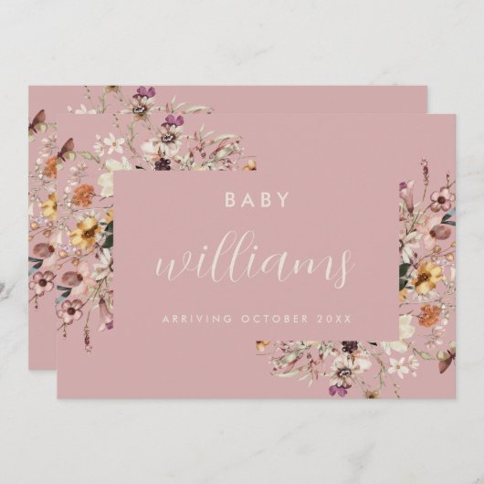 Modern Floral Pregnancy Aankondiging Kaart (Voorkant / Achterkant)