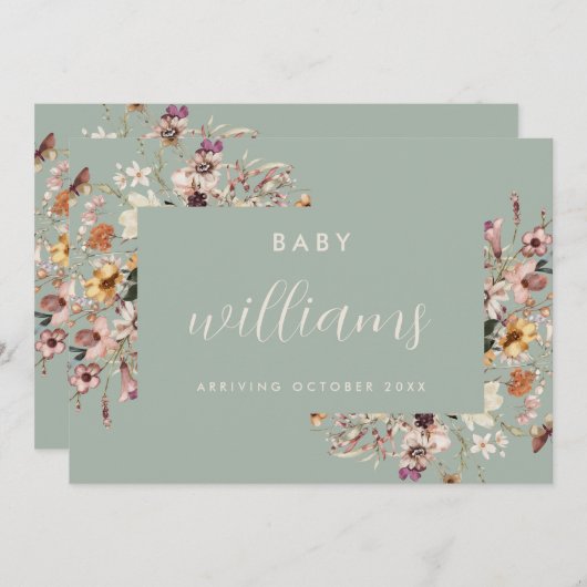 Modern Floral Pregnancy Aankondiging Kaart (Voorkant / Achterkant)