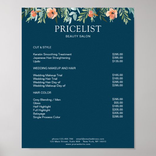 Modern Floral Preislisten  Poster (Voorkant)