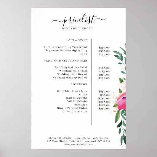 Modern Floral Price List Poster (Voorkant)