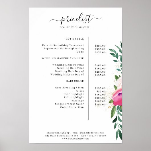 Modern Floral Price List Poster (Voorkant)