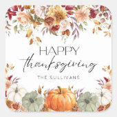 Modern Floral Pumpkin Rustic Happy Thanksgiving  Vierkante Sticker (Voorkant)