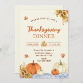 Modern Floral Pumpkin Thanksgiving Diner Feest Kaart (Voorkant / Achterkant)