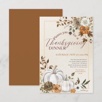 Modern Floral Pumpkin Thanksgiving Diner Kaart