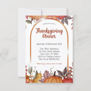 Modern Floral Pumpkin Thanksgiving Diner Kaart