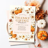 Modern Floral Pumpkin Thanksgiving Diner Kaart