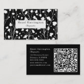 Modern Floral QR Visitekaartje Zwart-wit (Voorkant / Achterkant)