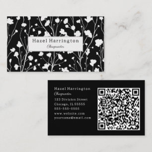 Modern Floral QR Visitekaartje Zwart-wit