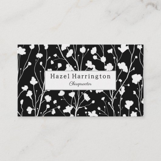 Modern Floral QR Visitekaartje Zwart-wit (Voorkant)