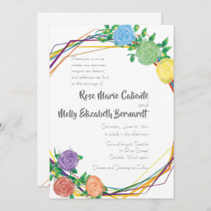 Modern Floral Rainbow Geometric Wedding Kaart