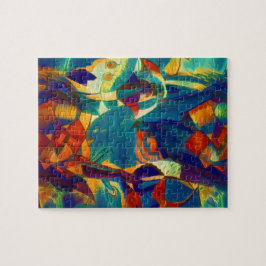 Modern Floral Red Blue Lines Abstract Kunstschilde Legpuzzel