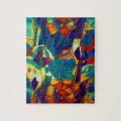 Modern Floral Red Blue Lines Abstract Kunstschilde Legpuzzel (Verticaal)