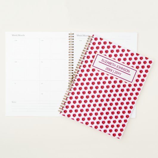 Modern Floral Red Dahlia Pattern Weekly Daily Name Planner (Display)