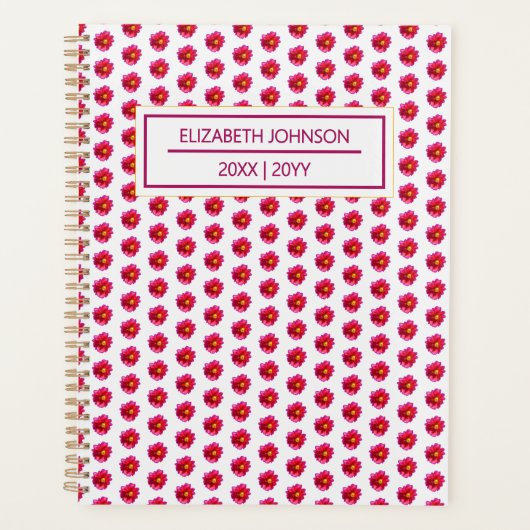 Modern Floral Red Dahlia Pattern Weekly Daily Name Planner (Voorkant)