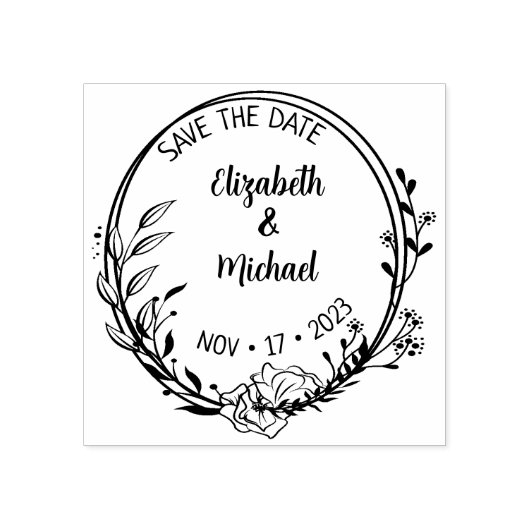 Modern Floral redt de datum van het huwelijk Rubberstempel (Afrduk)