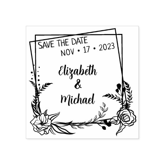 Modern Floral redt de datum van het huwelijk Rubberstempel (Afrduk)