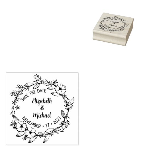 Modern Floral redt de datum van het huwelijk Rubberstempel (Gestempeld)