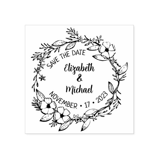 Modern Floral redt de datum van het huwelijk Rubberstempel (Afrduk)