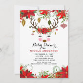  Modern Floral Reindeer Baby shower Kaart (Voorkant)