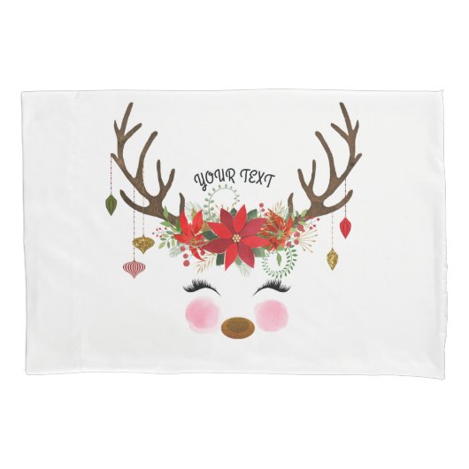 Modern Floral Rendier Vakantie Kerstmis Kussensloop (Voorkant)