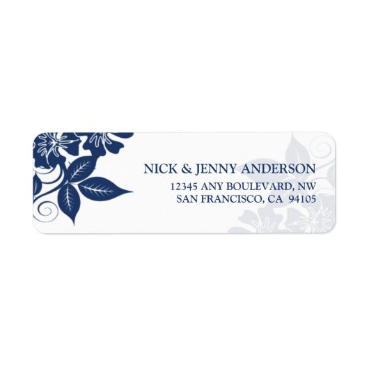 Modern Floral Return Address Label (marine/wit) (Voorkant)