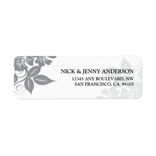Modern Floral Return Address Label (zilver/wit) (Voorkant)